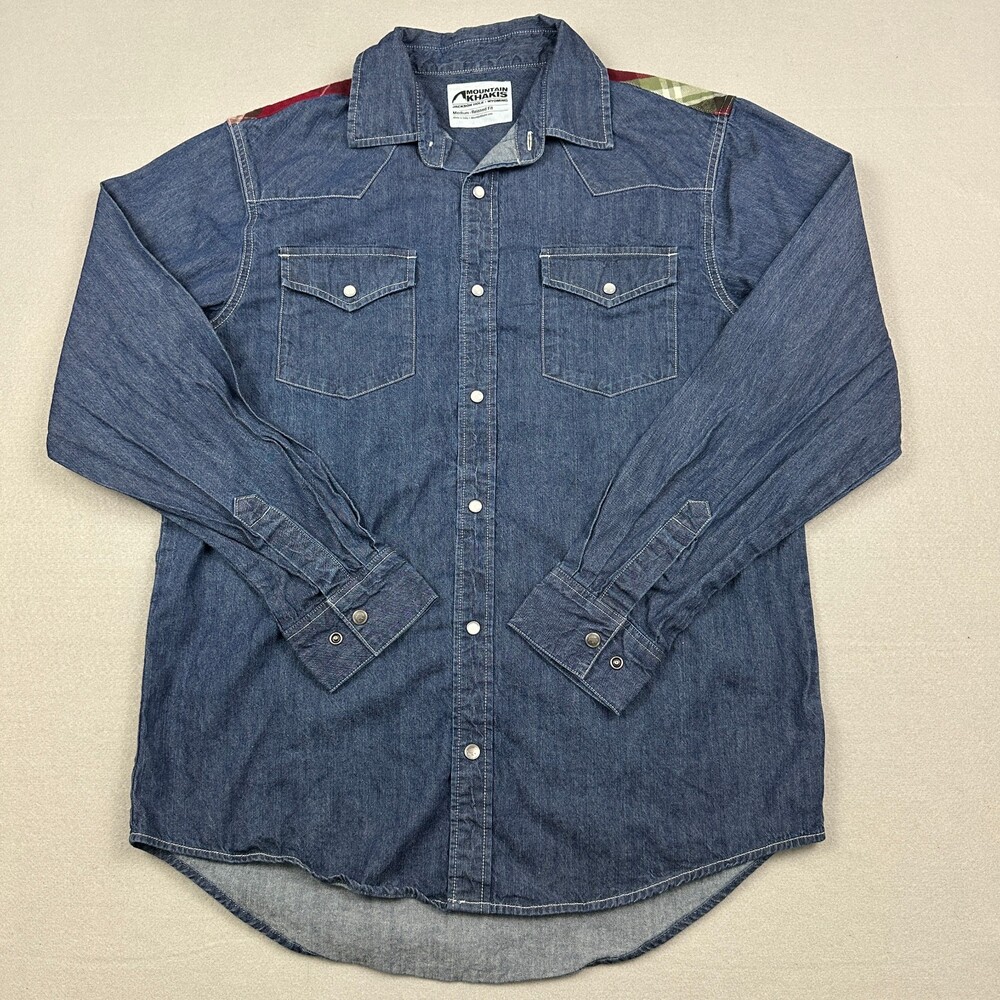 Mountain Khakis Shirt Men Medium Blue Button Up Relaxed Denim Pearl Snap M